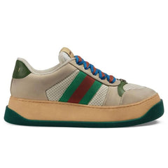 Gucci Screener low-top leather sneakers 'Cream White Green' - vasre