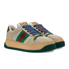 Gucci Screener low-top leather sneakers 'Cream White Green' - vasre