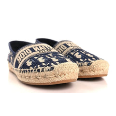 CHRISTIAN DIOR Oblique Embroidered Granville 15mm Espadrilles 38.5 Deep Blue - vasre