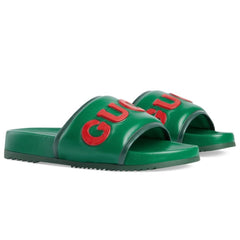 Gucci  Leather Logo Slides - vasre