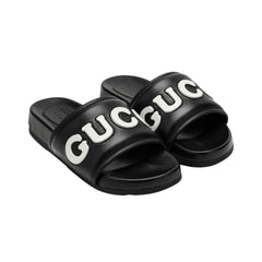 Gucci Black Leather Slide With Logo - vasre