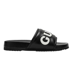 Gucci Black Leather Slide With Logo - vasre