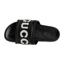 Gucci Black Leather Slide With Logo - vasre