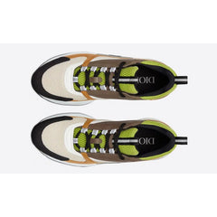 Dior B22 Green and White Technical Mesh with Ebony and Camel Smooth Calfskin - vasre