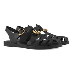 Gucci Rubber Buckle Strap Sandals - Black - vasre