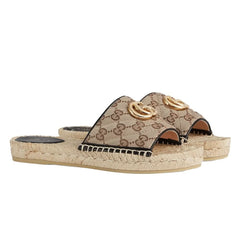 Gucci Women's Brown GG Matelassé Canvas Espadrille Sandal - vasre