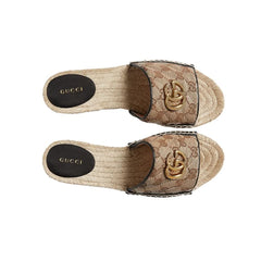 Gucci Women's Brown GG Matelassé Canvas Espadrille Sandal - vasre