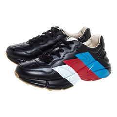 Gucci Black Leather Web Rhyton Low Top Sneakers - vasre