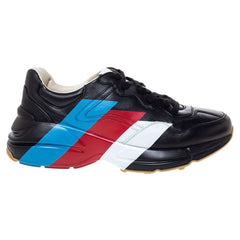 Gucci Black Leather Web Rhyton Low Top Sneakers - vasre