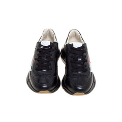 Gucci Black Leather Web Rhyton Low Top Sneakers - vasre