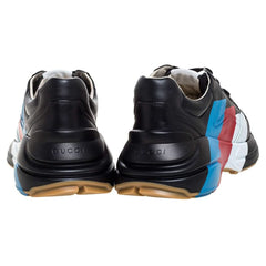 Gucci Black Leather Web Rhyton Low Top Sneakers - vasre